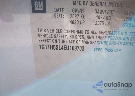 2014 Chevrolet Malibu 1Lz из США, поврежденный, VIN 1G11H5SL4EU109703